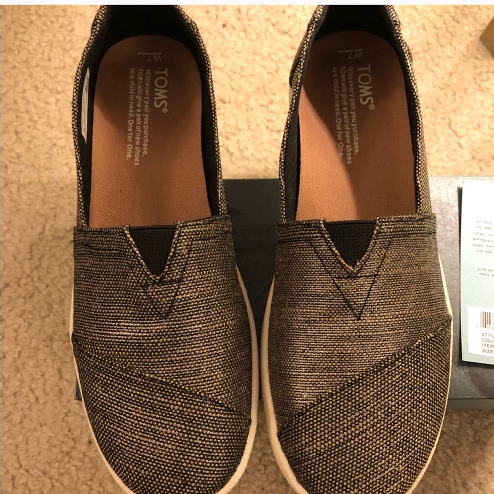 Toms Avalon Woven Black and Gold Shoes